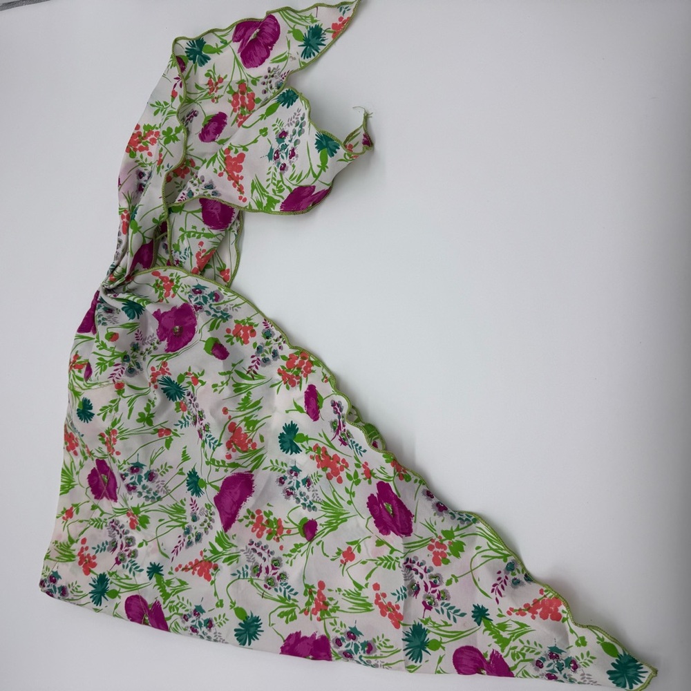 Vintage Floral Head Scarf Pink Green Wildflower Retro Cottagecore Hair Scarf
